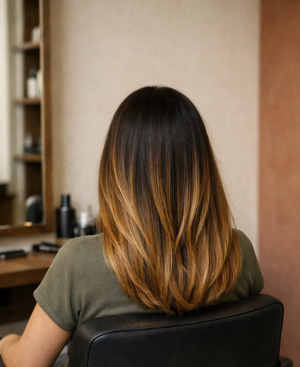 Balayage σε βαμμένο καστανό — μετά